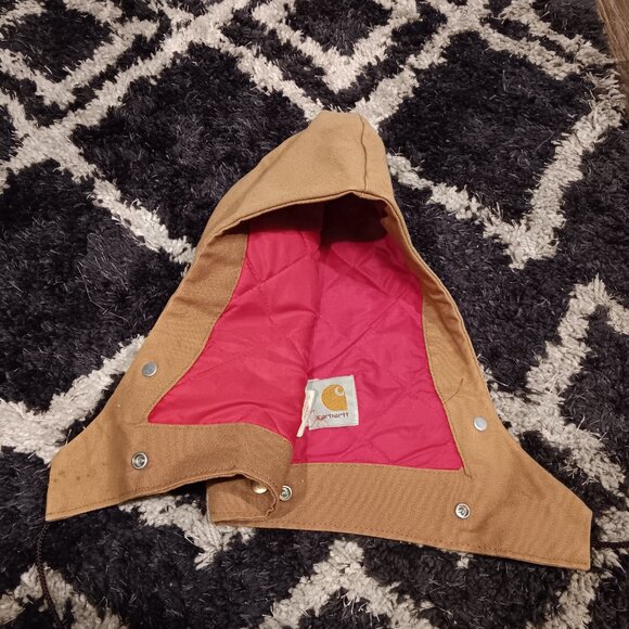 VINTAGE Carhartt Replacement Hood Quilt Lined Duck Brown Canvas Drawstring Snap - Picture 4 of 5